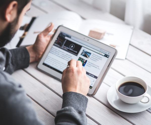a person accessing blog with an ipad